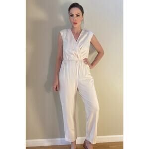 Trina Turk Jumpsuit Romper One-Piece Cream White Stretch ~ Easy Dressing ~ Sz L